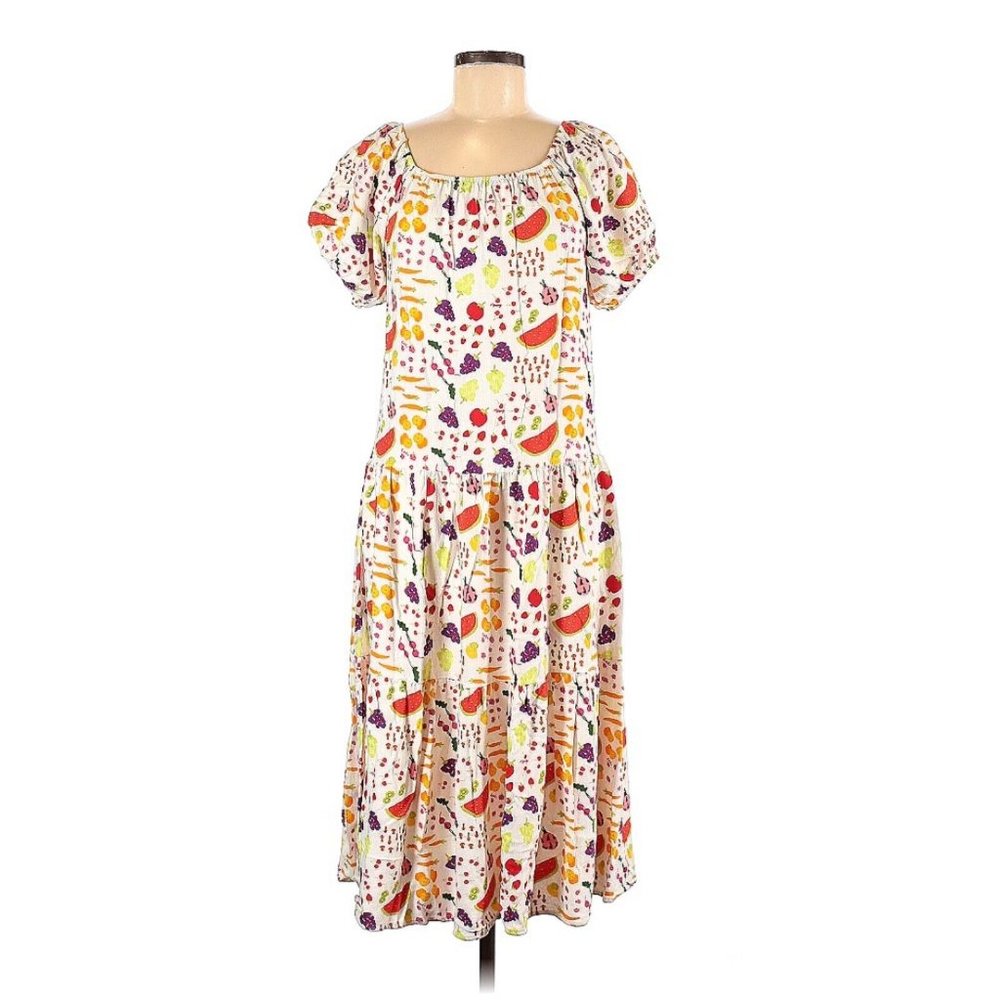 Lisa Says Gah Joni Farmers Market Fruit Food Print Maxi Dress Size Small - Picture 2 of 10
